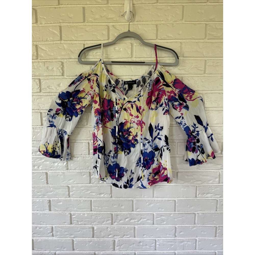 INC International Concepts Cold Shoulder Tropical Summer Vacation Blouse Size  2